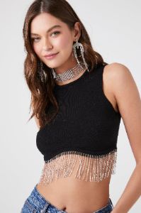 Knit Rhinestone Crop Top sold by Urban Planet