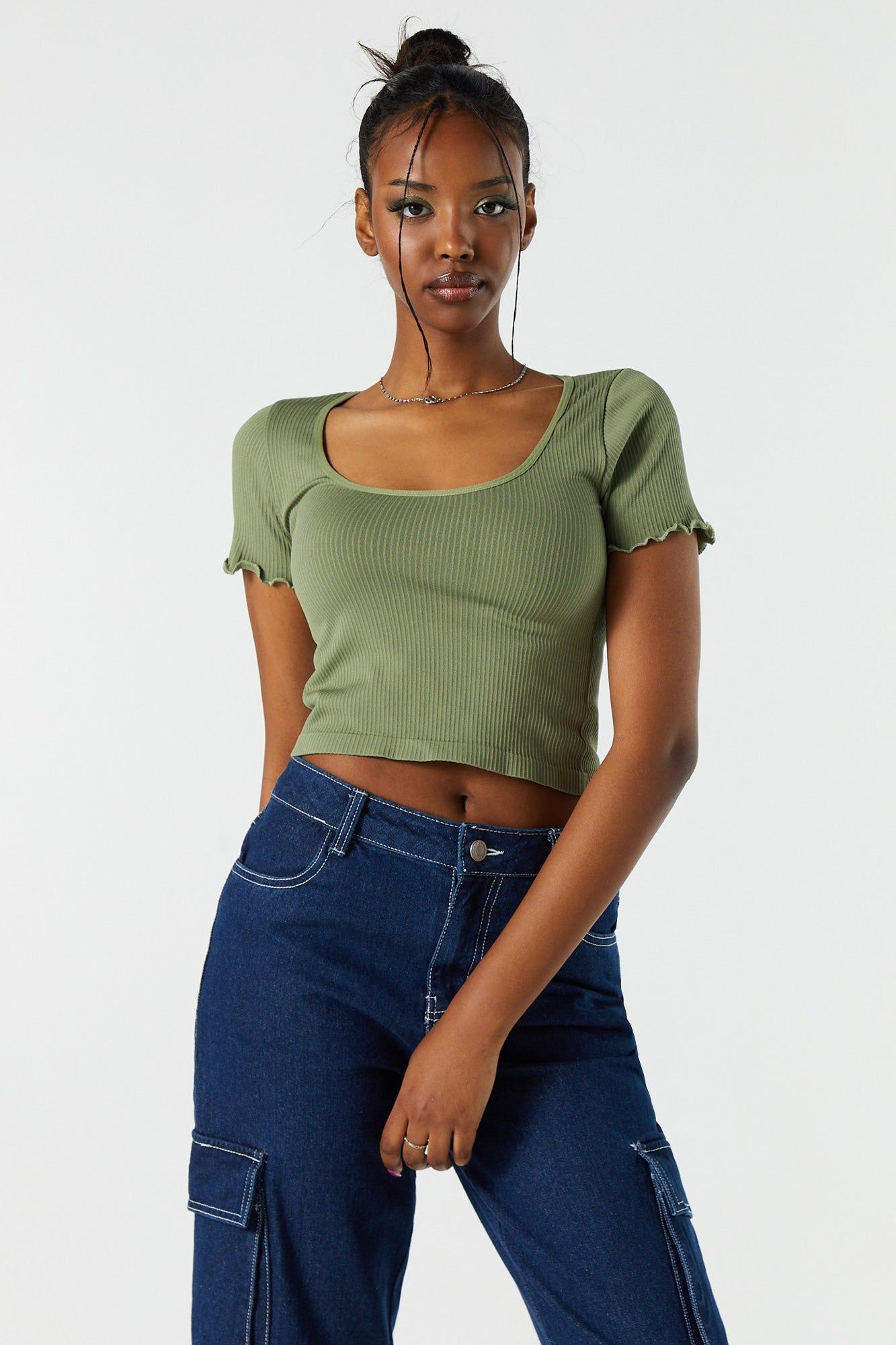 Seamless Ribbed Lettuce Trim T-Shirt sold by Urban Planet