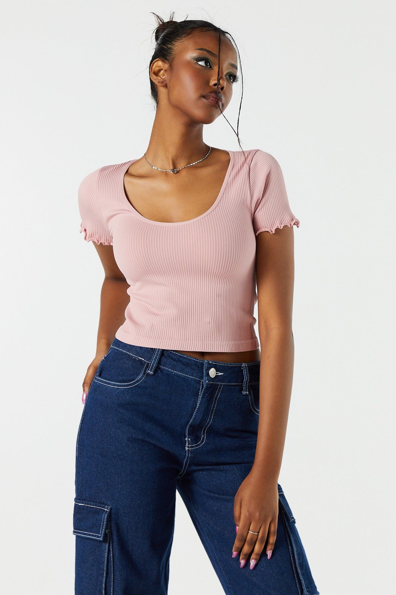 Seamless Ribbed Lettuce Trim T-Shirt sold by Urban Planet product image thumbnail 13