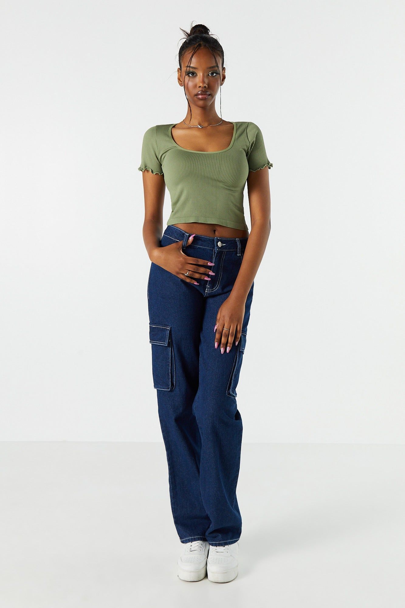 Seamless Ribbed Lettuce Trim T-Shirt sold by Urban Planet product image thumbnail 3