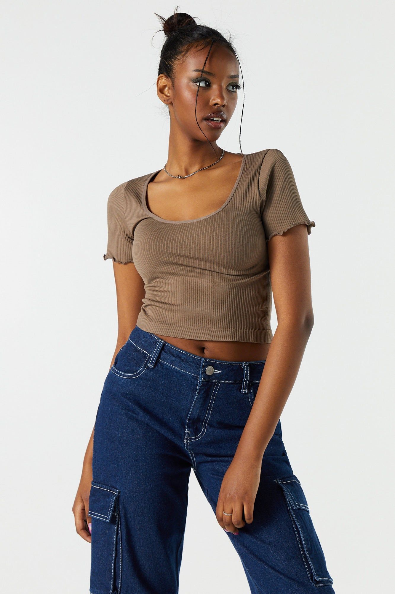 Seamless Ribbed Lettuce Trim T-Shirt sold by Urban Planet product image thumbnail 16