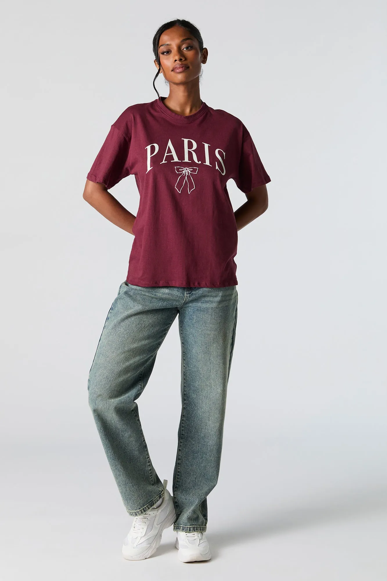 Paris Bow Graphic Boyfriend T-Shirt sold by Urban Planet product image thumbnail 2