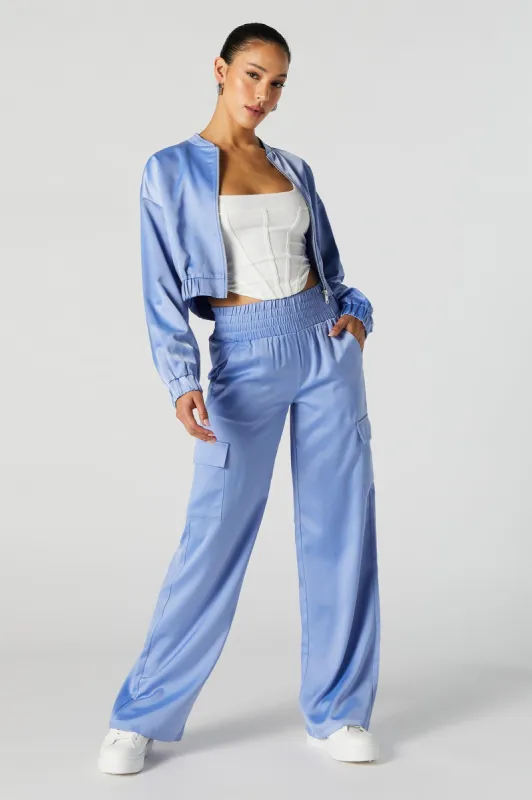 Satin Wide Leg Cargo Pant sold by Urban Planet