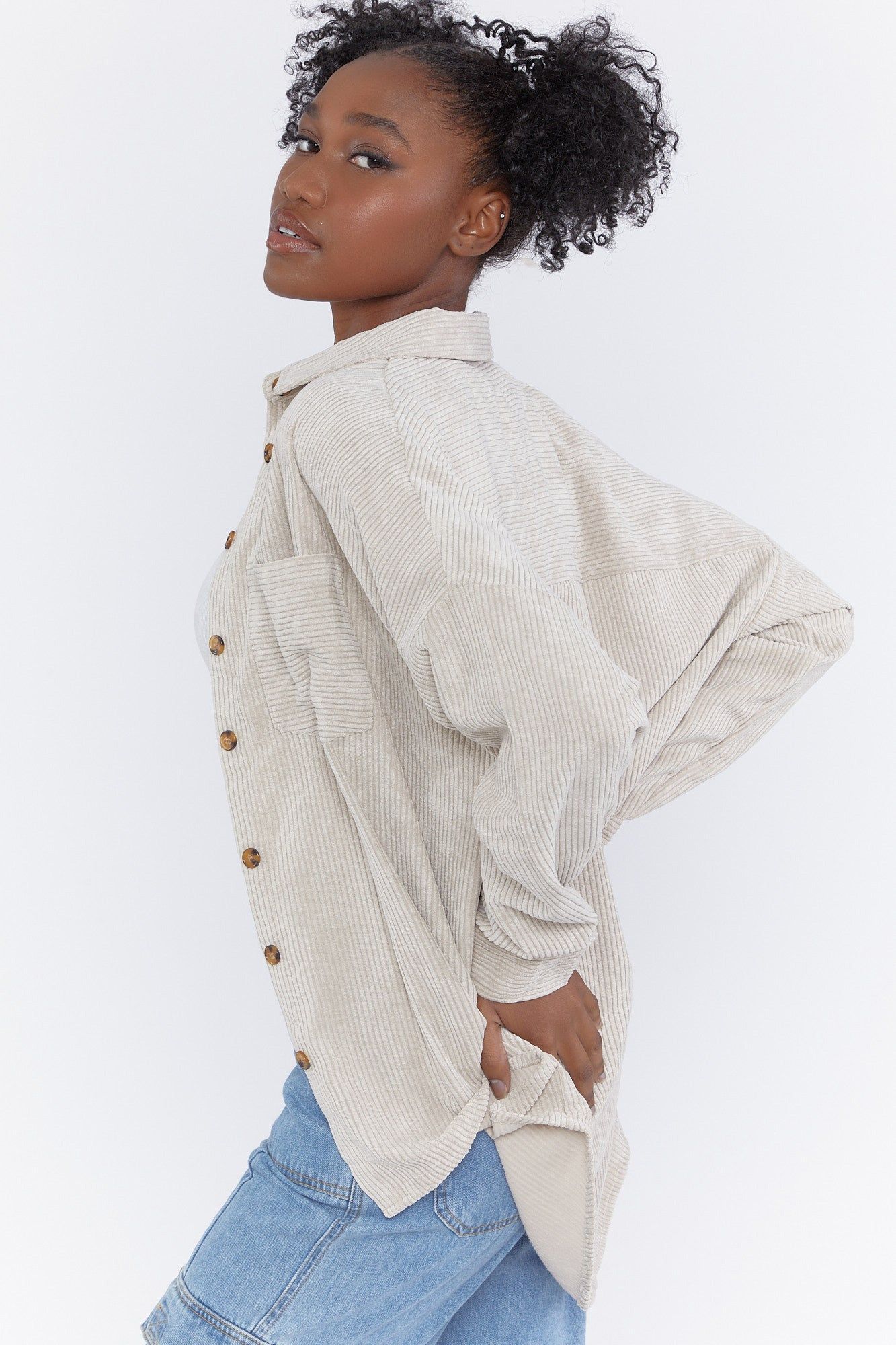 Oversized Button-Up Corduroy Top sold by Urban Planet product image thumbnail 3