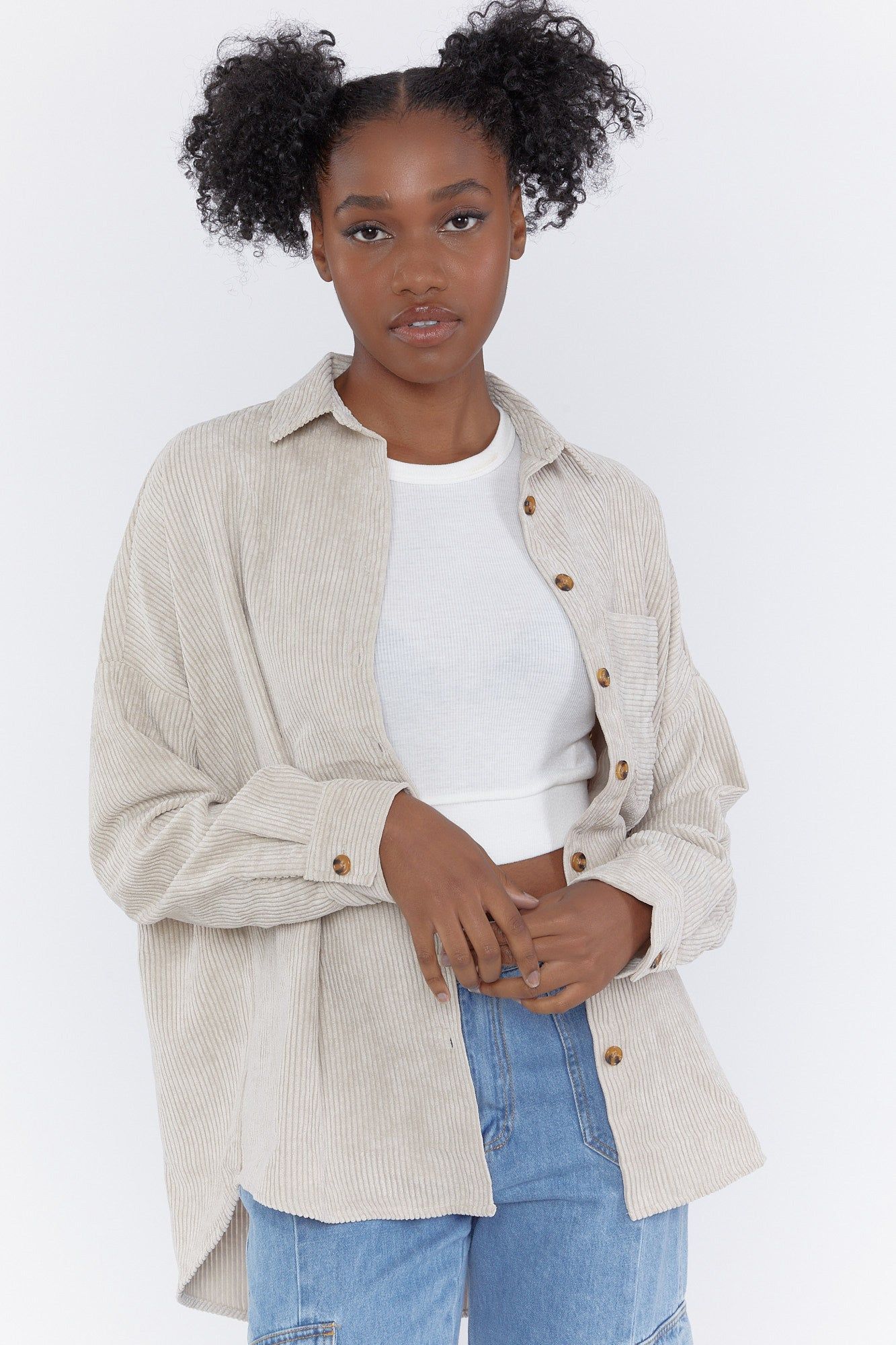 Oversized Button-Up Corduroy Top sold by Urban Planet
