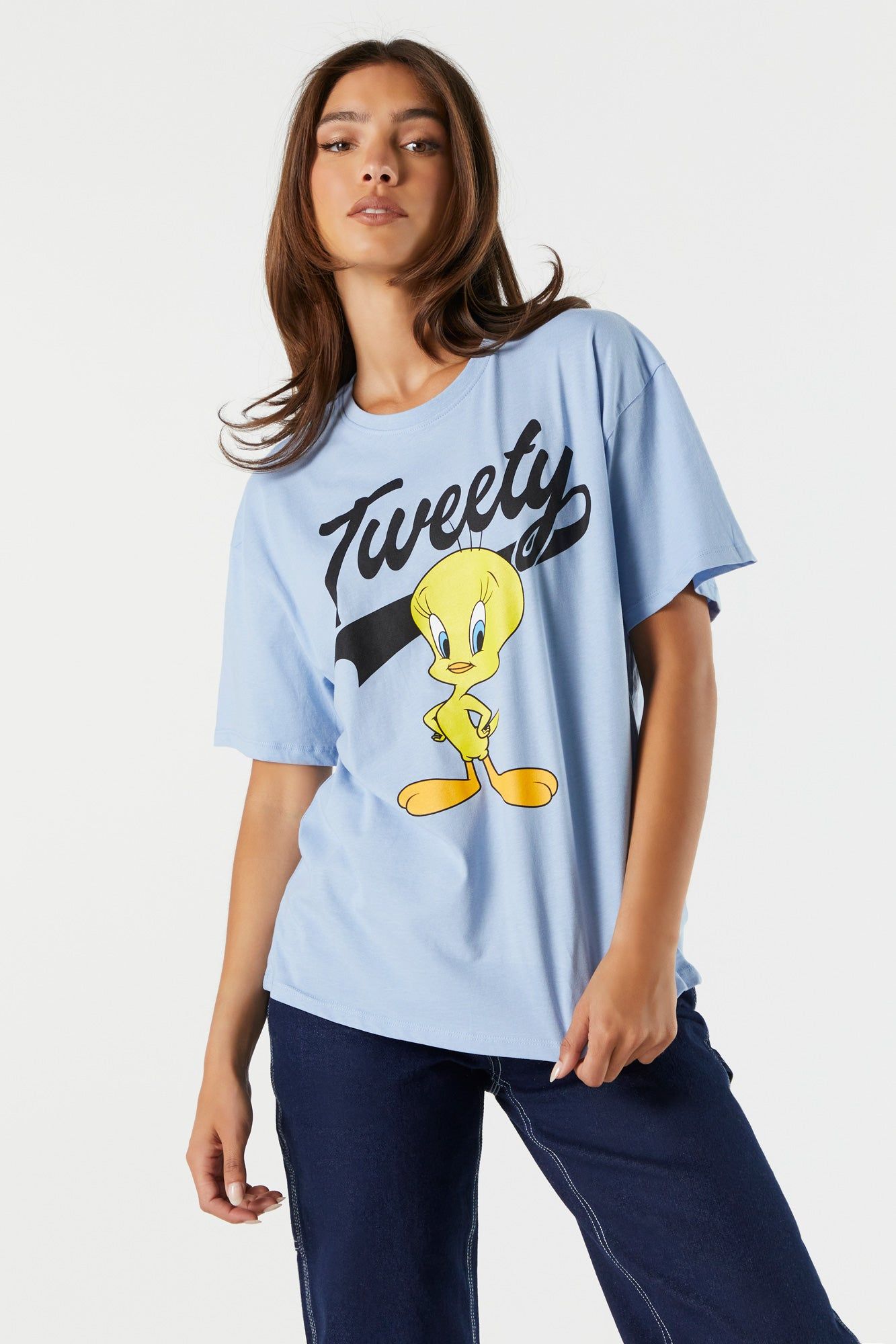 Blue Tweety Bird Graphic Boyfriend T-Shirt sold by Urban Planet