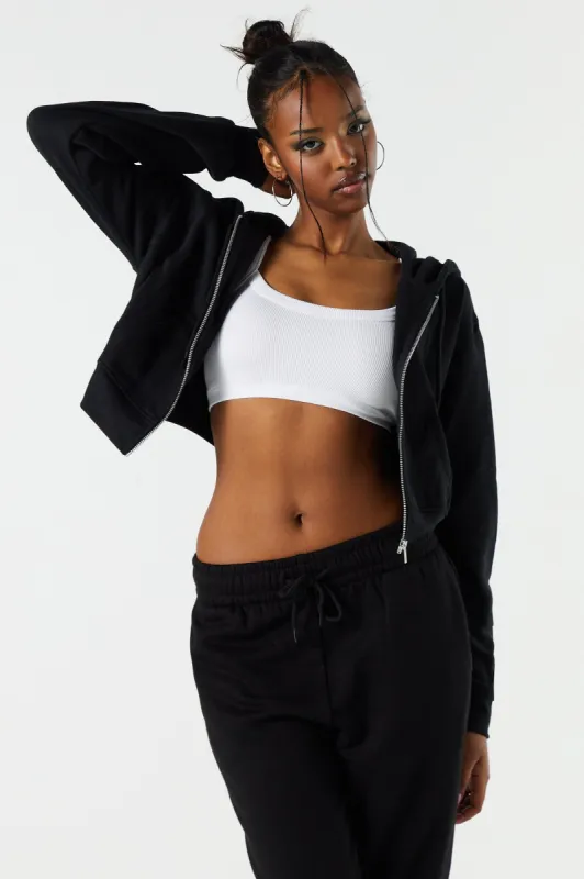 Fleece Zip-Up Cropped Hoodie sold by Urban Planet