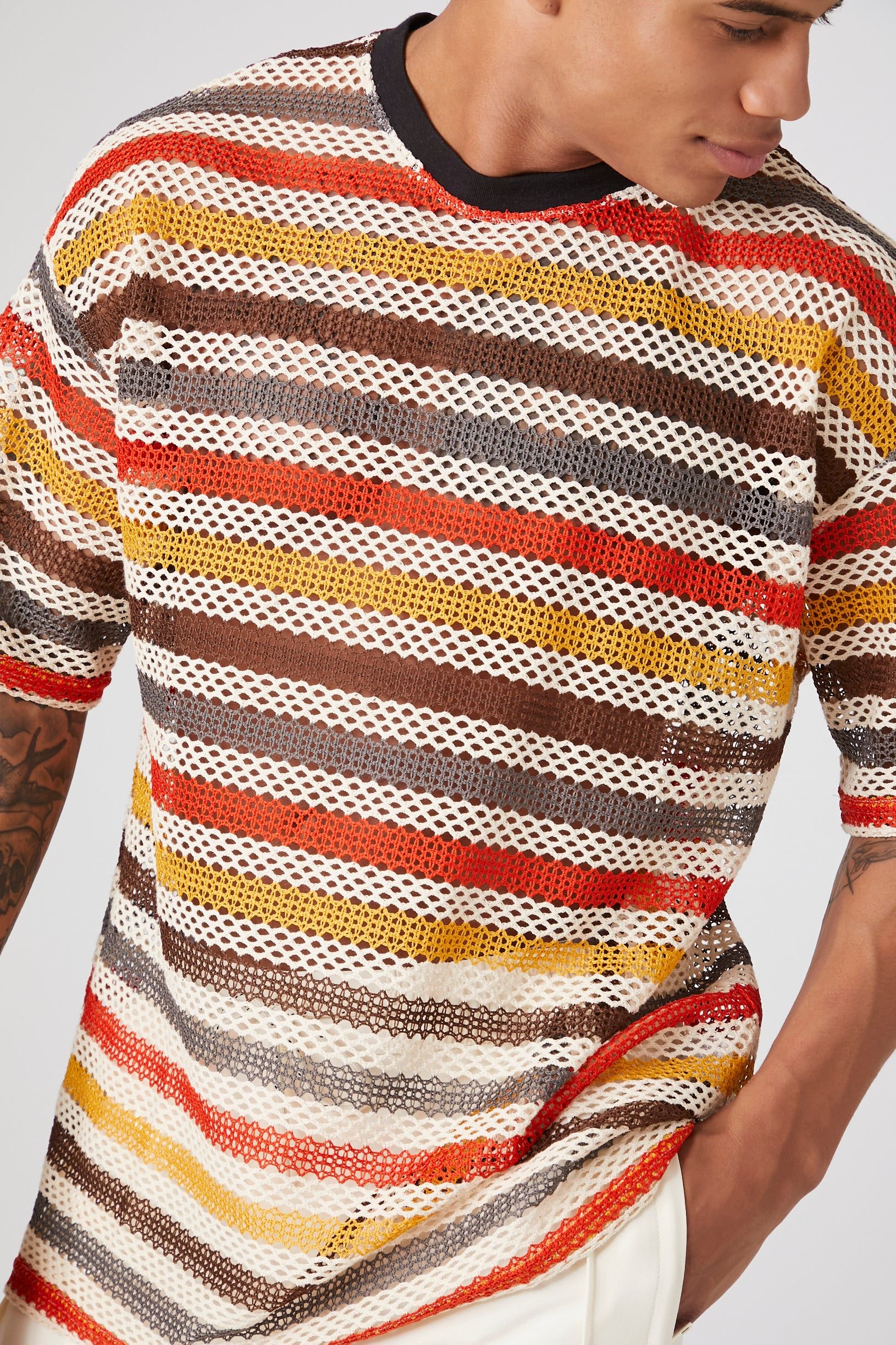 Sheer Striped Mesh Netted T-Shirt sold by Urban Planet product image thumbnail 5