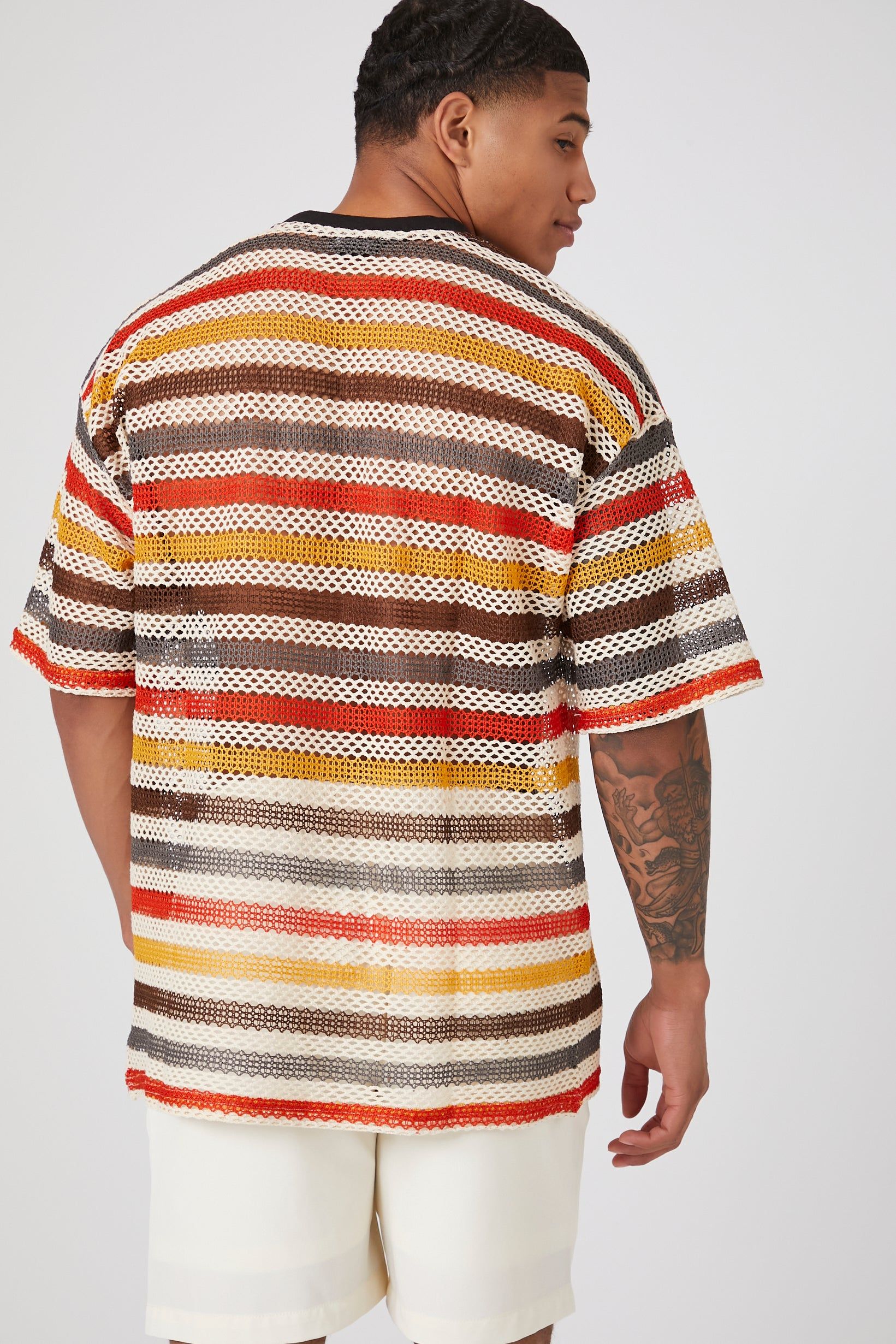 Sheer Striped Mesh Netted T-Shirt sold by Urban Planet product image thumbnail 3