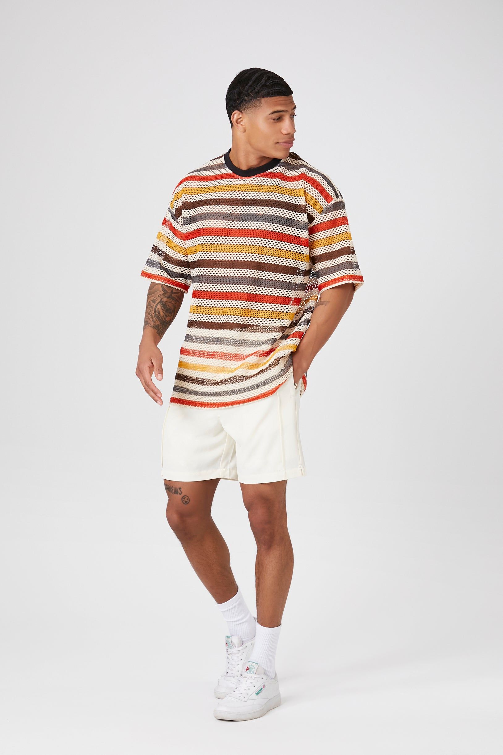 Sheer Striped Mesh Netted T-Shirt sold by Urban Planet product image thumbnail 4