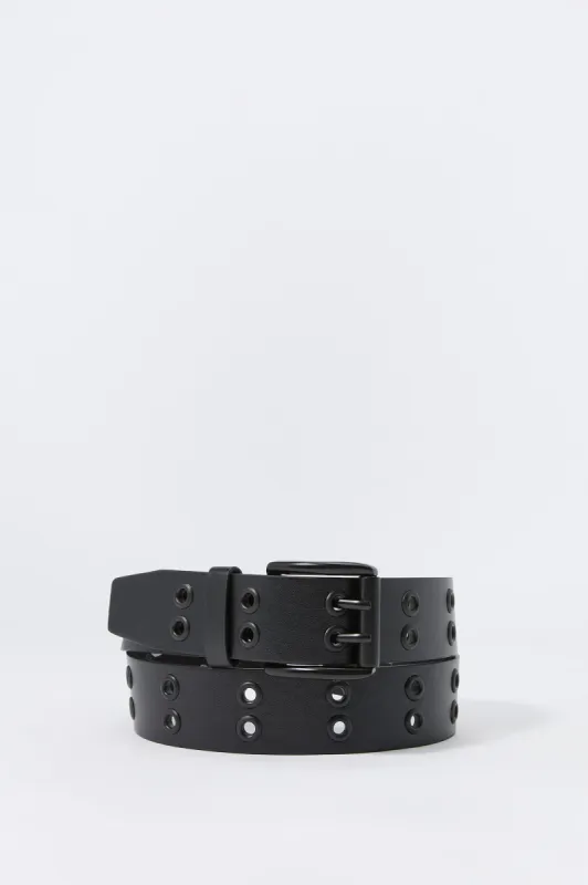 Black Faux Leather Grommet Belt sold by Urban Planet