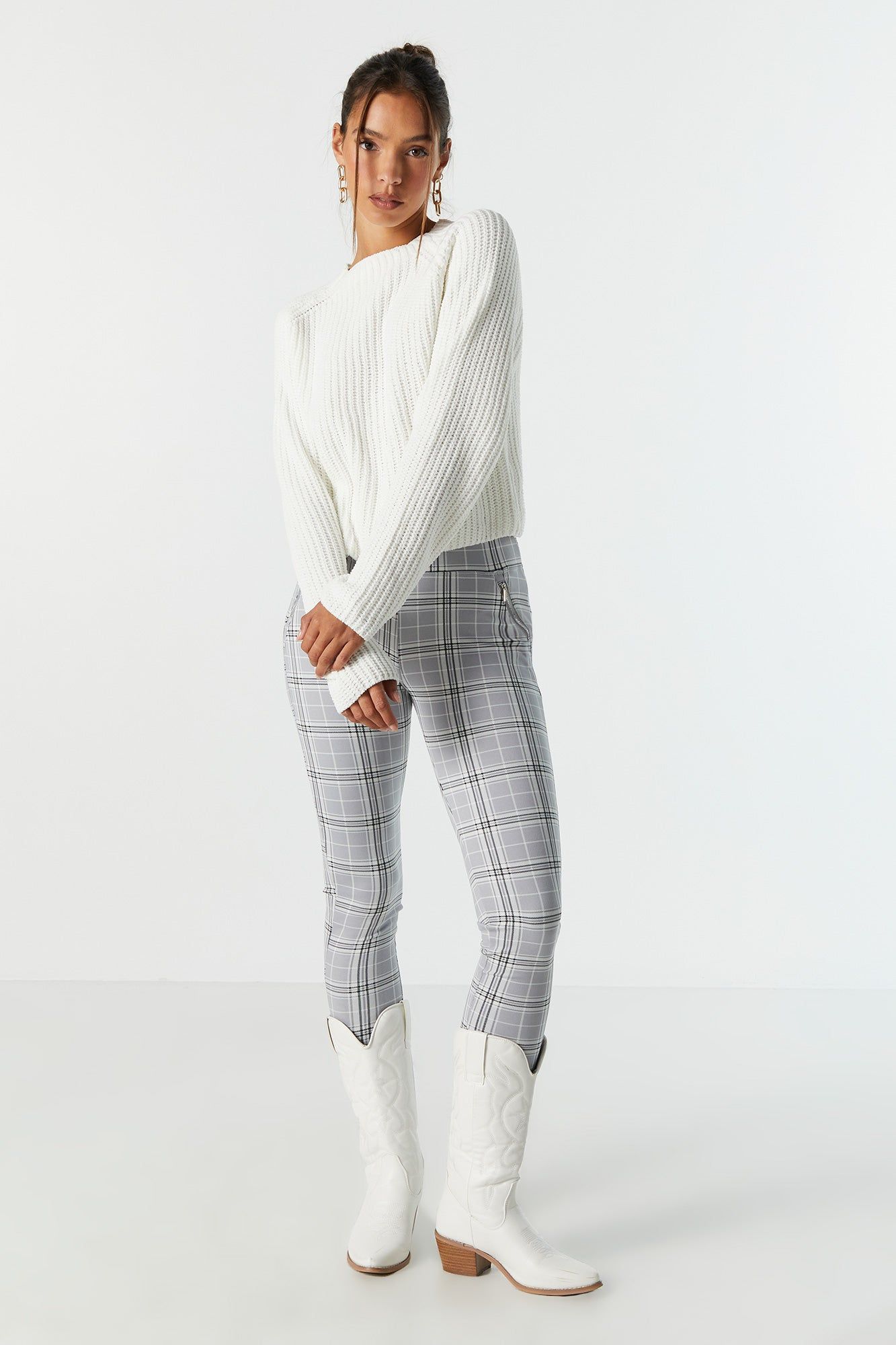 Legging gris à Carreaux avec poches à fermeture à glissière sold by Urban Planet