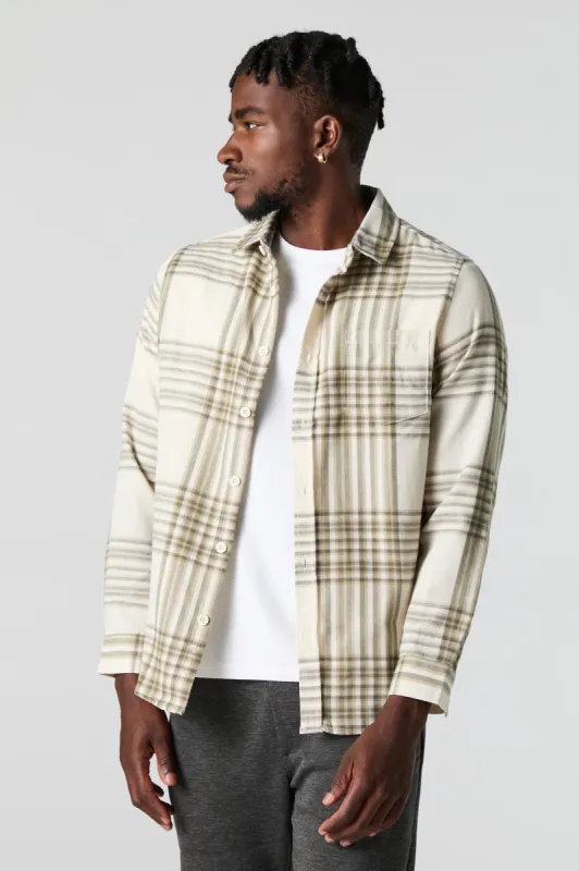 Plaid Button-Up Long Sleeve Top sold by Urban Planet