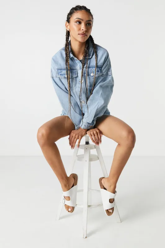 White Double Buckle Cork Sandal sold by Urban Planet