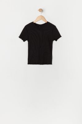 Girls Ribbed Lettuce Trim T-Shirt sold by Urban Planet