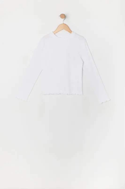 Girls Ribbed Lettuce Trim Long Sleeve Top sold by Urban Planet