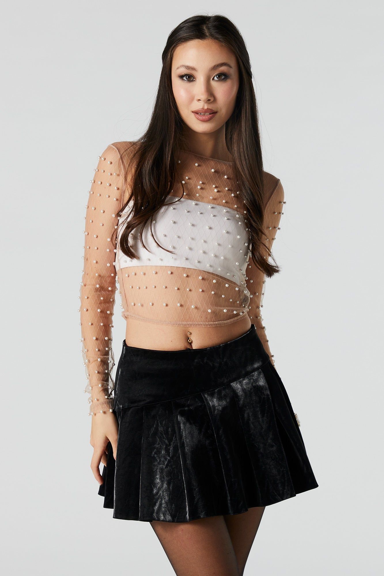 Pink Mesh Pearl Long Sleeve Top sold by Urban Planet product image thumbnail 2