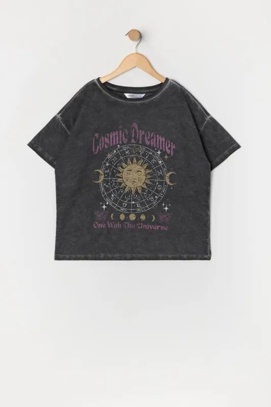 Girls Oversized Cosmic Dreamer Graphic Washed T-Shirt sold by Urban Planet