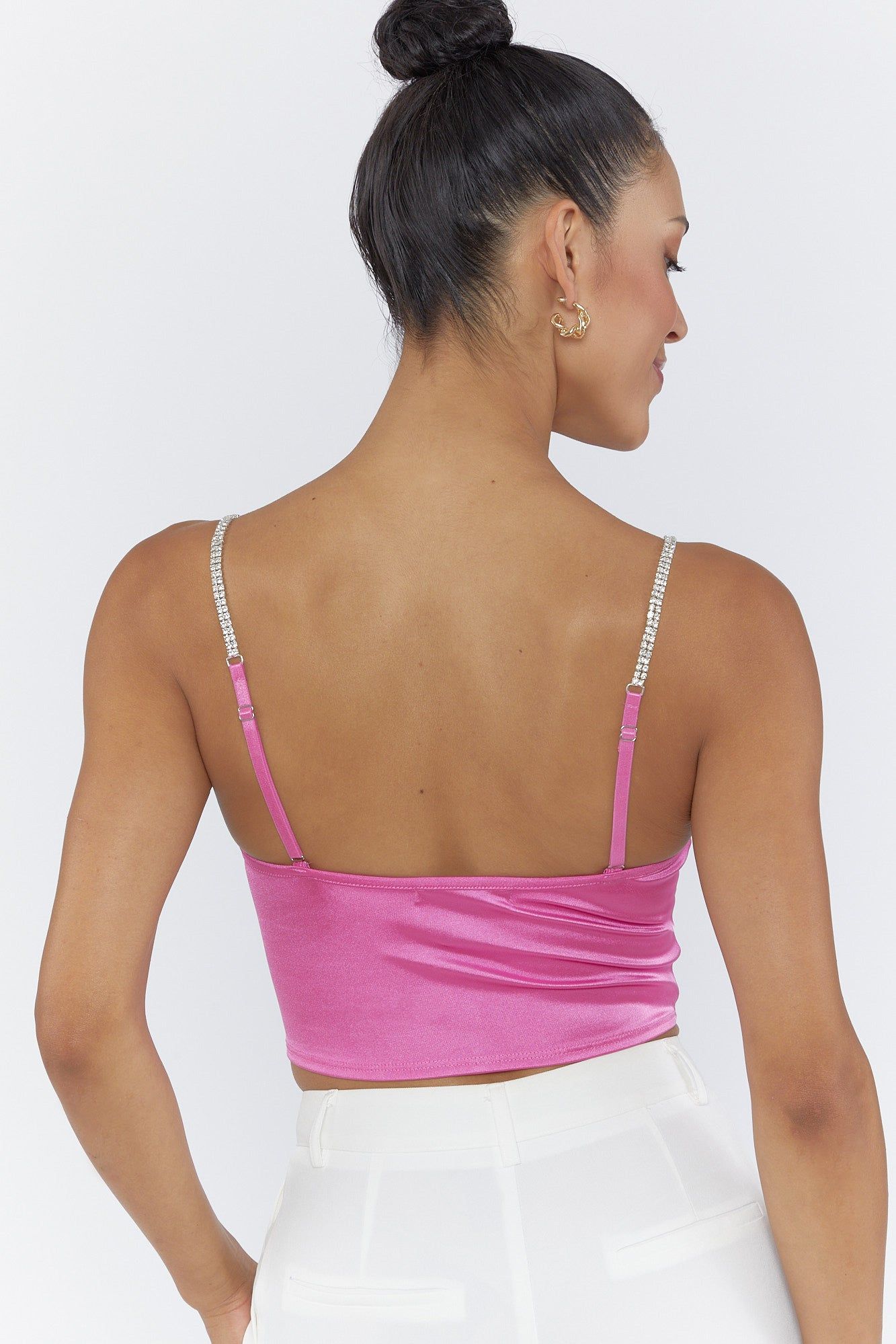 Haut de style bustier en satin avec bretelles orné de pierres du Rhin sold by Urban Planet product image thumbnail 3