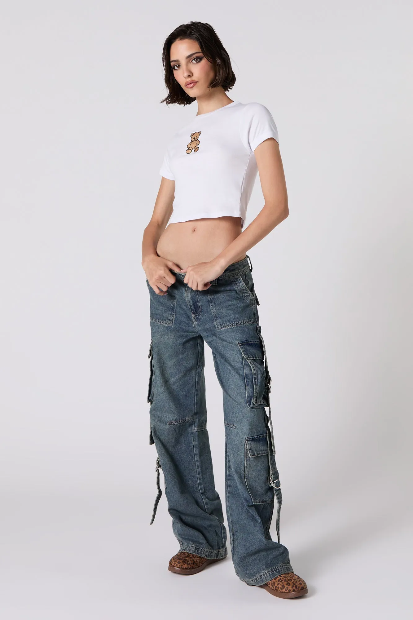 T-shirt ultracourt côtelé avec motif brodé Bear sold by Urban Planet product image thumbnail 3