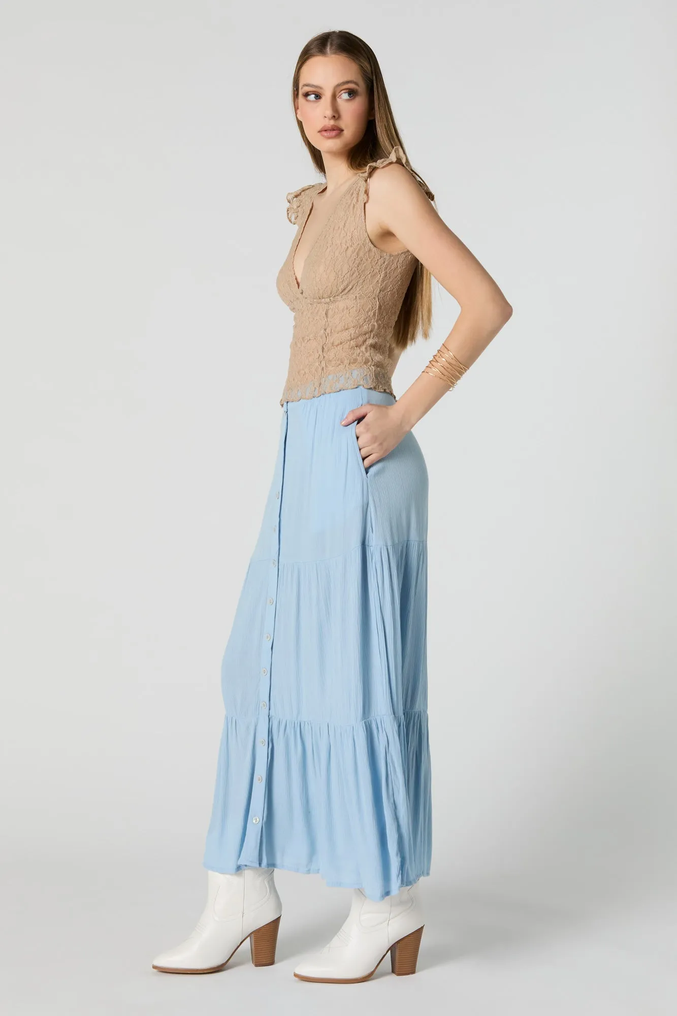 Jupe maxi volantée boutonnée sold by Urban Planet product image thumbnail 5