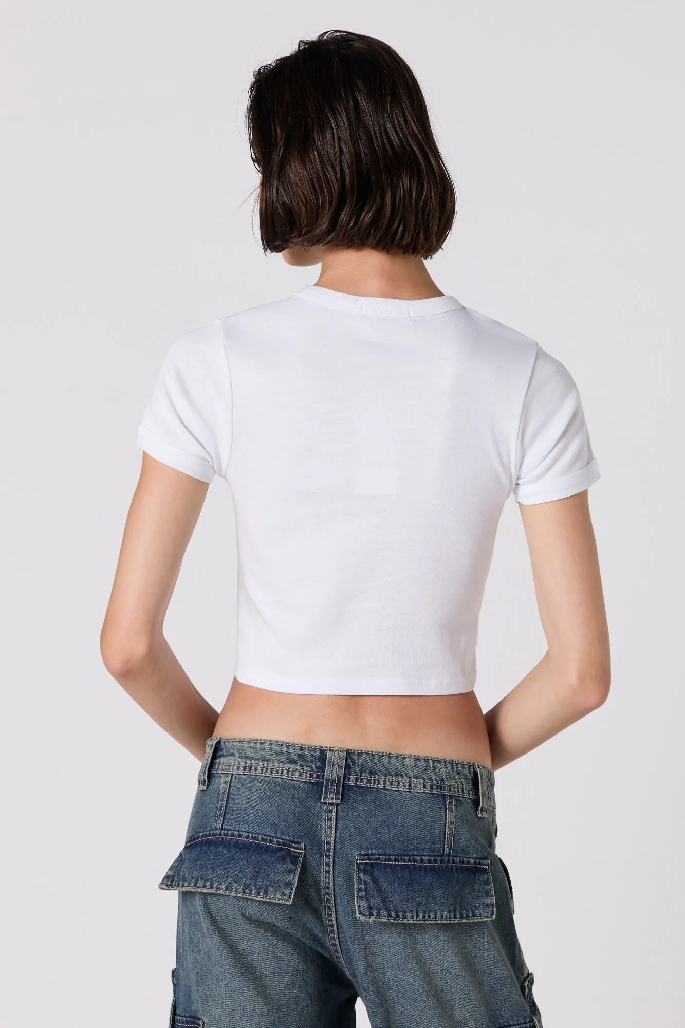 T-shirt ultracourt côtelé avec motif brodé Bear sold by Urban Planet product image thumbnail 2