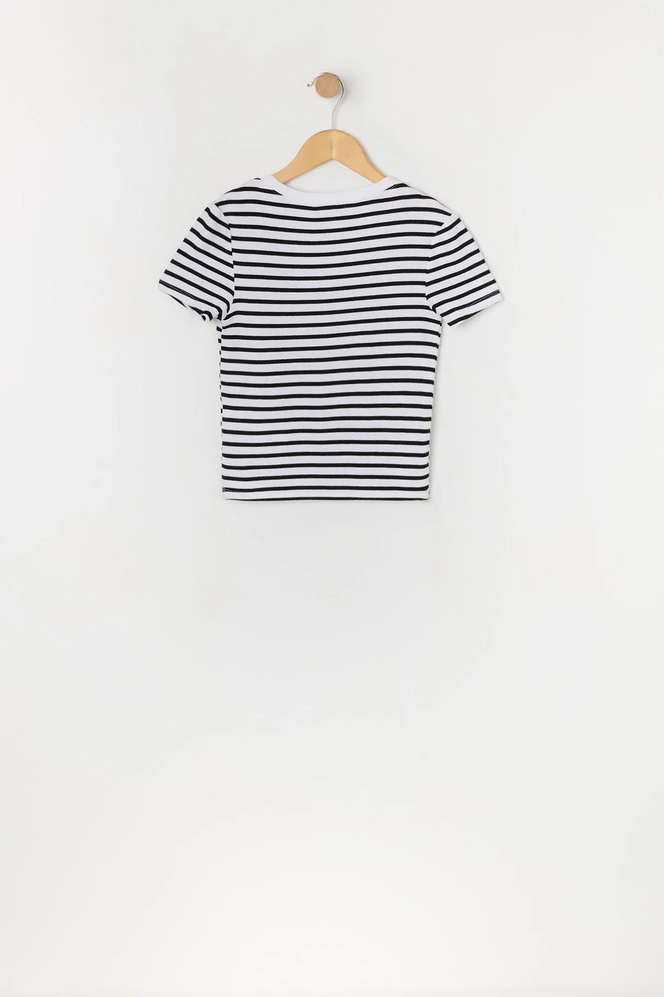 Girls Striped Ribbed Crewneck T-Shirt sold by Urban Planet product image thumbnail 2