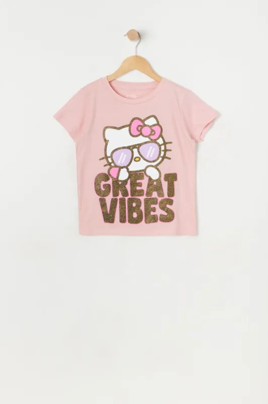 Girls Pink Hello Kitty Great Vibes Graphic T-Shirt sold by Urban Planet