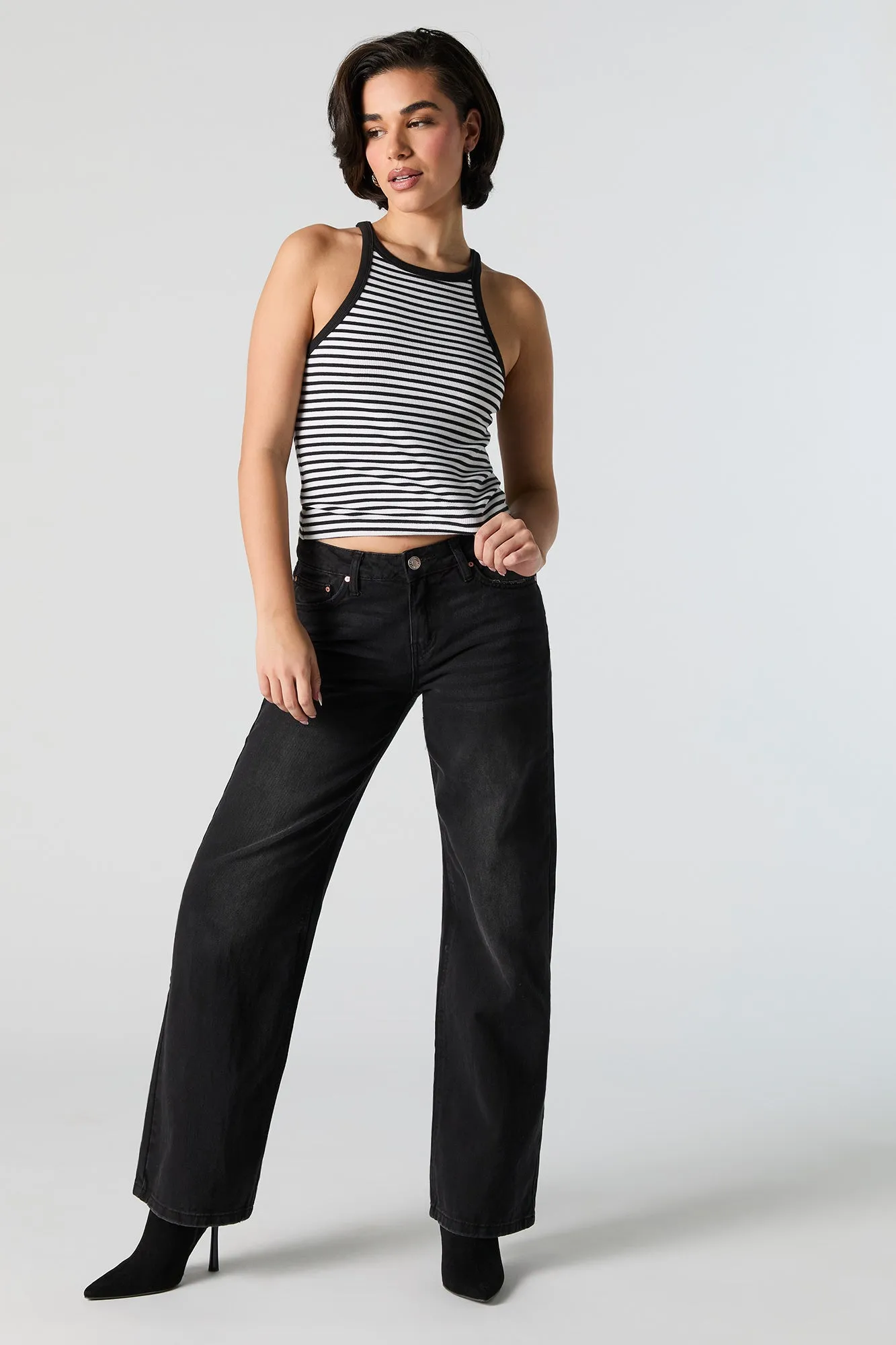 Striped Ribbed High Neck Tank sold by Urban Planet product image thumbnail 3