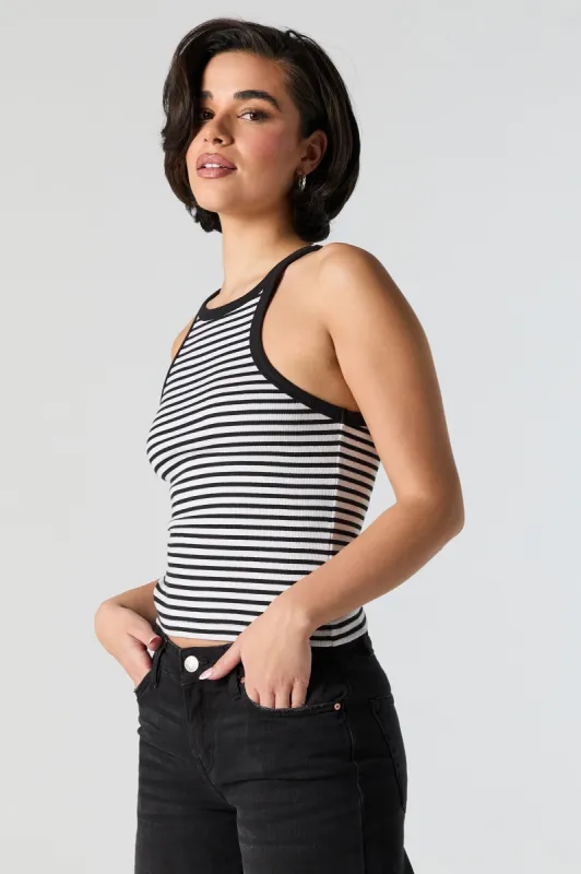 Striped Ribbed High Neck Tank sold by Urban Planet