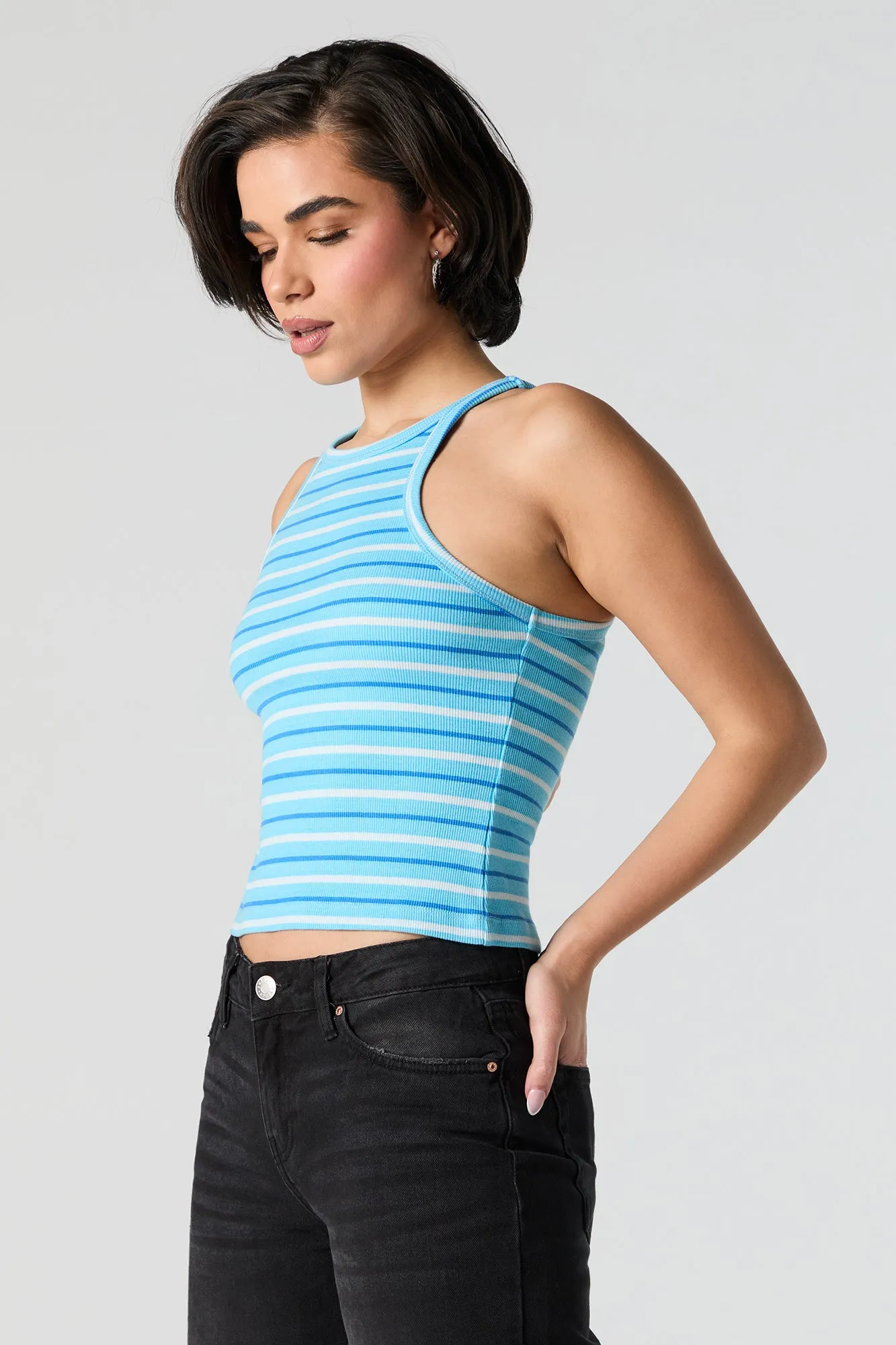 Striped Ribbed High Neck Tank sold by Urban Planet product image thumbnail 5