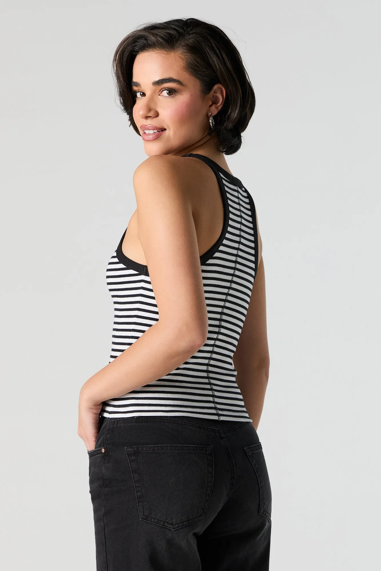 Striped Ribbed High Neck Tank sold by Urban Planet product image thumbnail 2