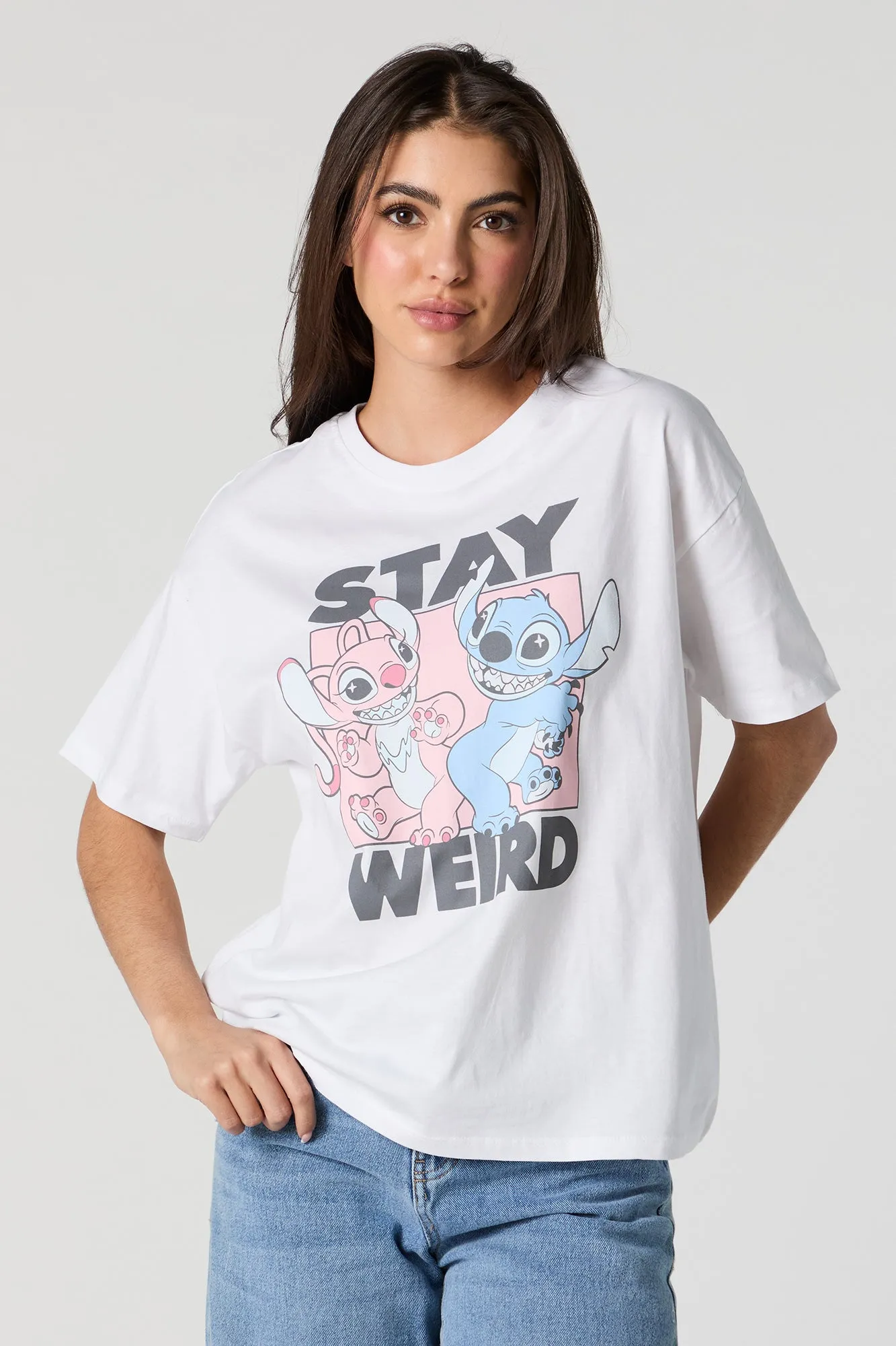 Stay Weird Stitch Graphic Boyfriend T-Shirt sold by Urban Planet