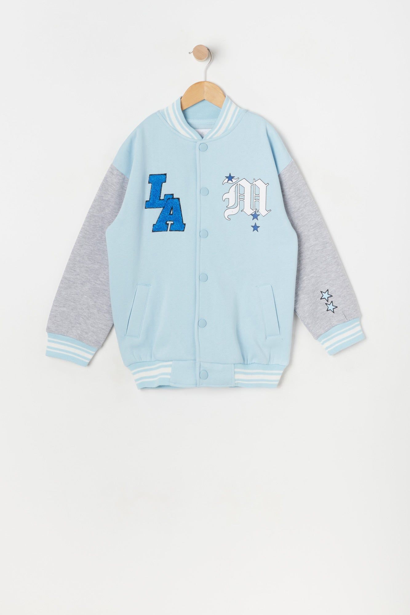 Girls Chenille Los Angeles Fleece Varsity Jacket sold by Urban Planet