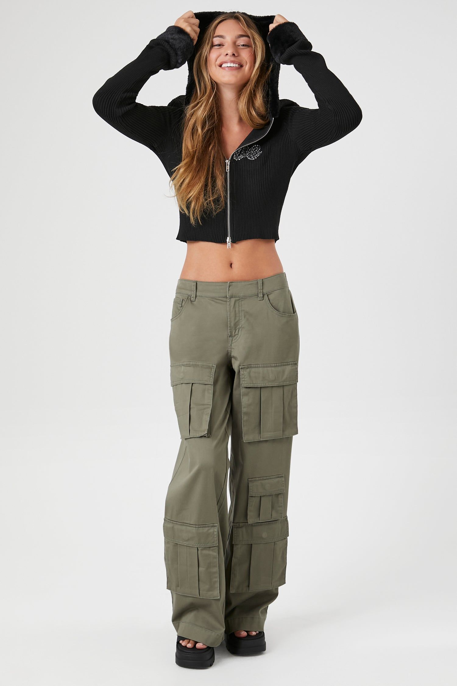 Haut à capuchon avec imprimé Love en pierres du Rhin et fermeture à glissière sold by Urban Planet product image thumbnail 4