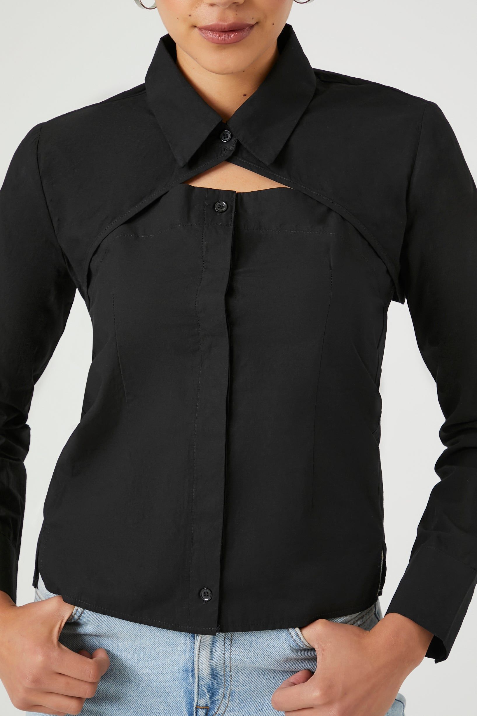 Poplin Combo Button-Up Top sold by Urban Planet product image thumbnail 5