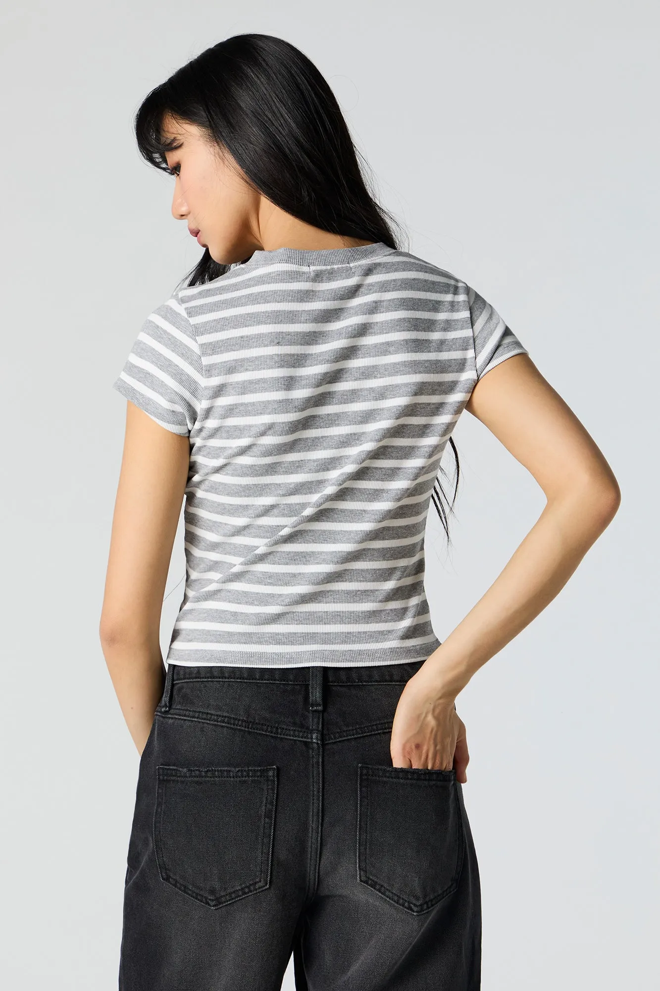 T-shirt côtelé rayé à col montant sold by Urban Planet product image thumbnail 2