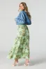 Green Floral Tiered Maxi Skirt sold by Urban Planet