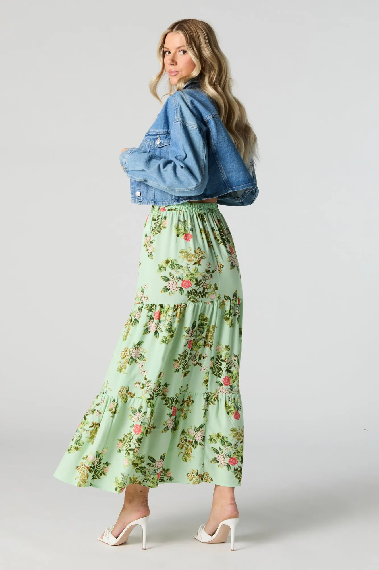 Green Floral Tiered Maxi Skirt sold by Urban Planet product image thumbnail 3