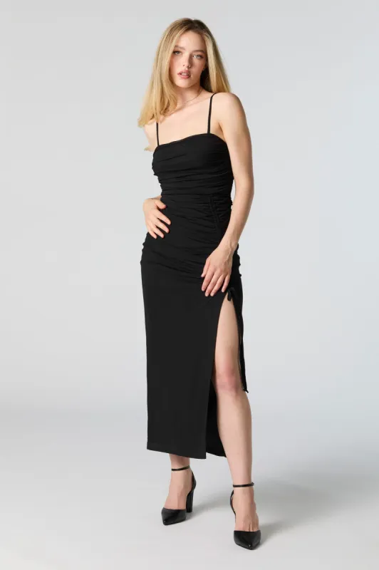 Mesh Ruched Slit Midi Dress sold by Urban Planet