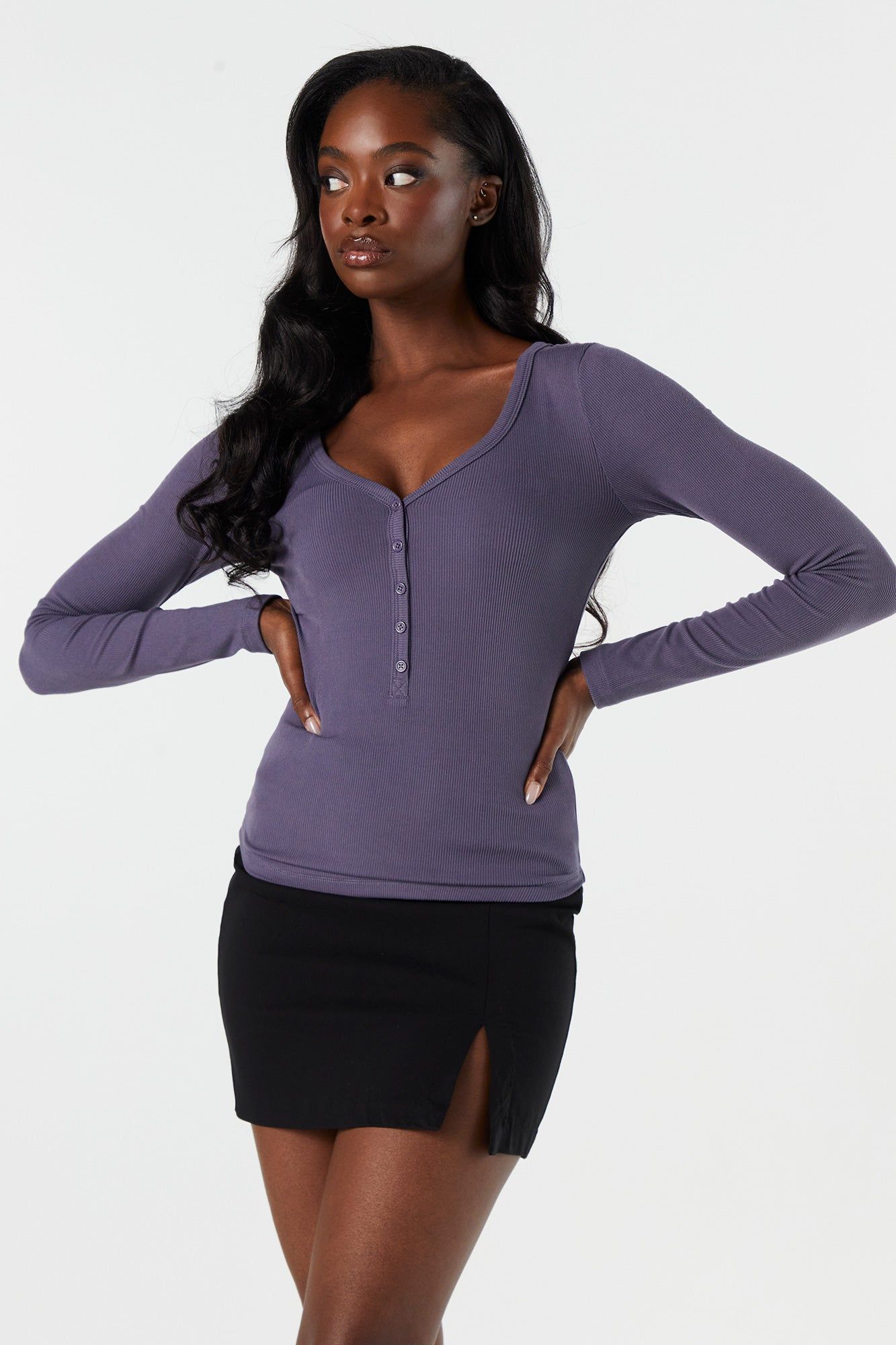 Haut Henley côtelé à manches longues sold by Urban Planet