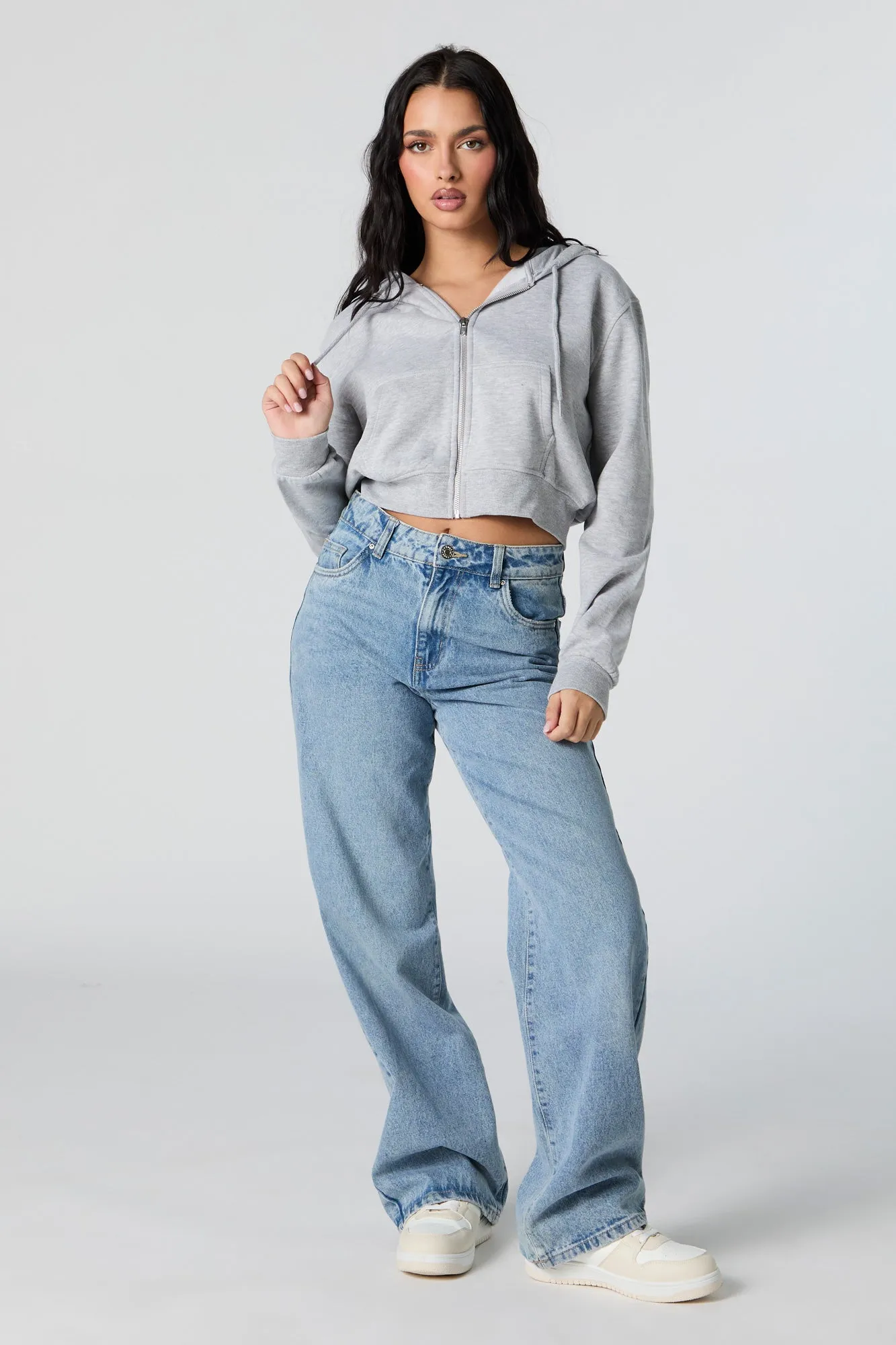 Soft Fleece Zip-Up Cropped Hoodie sold by Urban Planet product image thumbnail 3