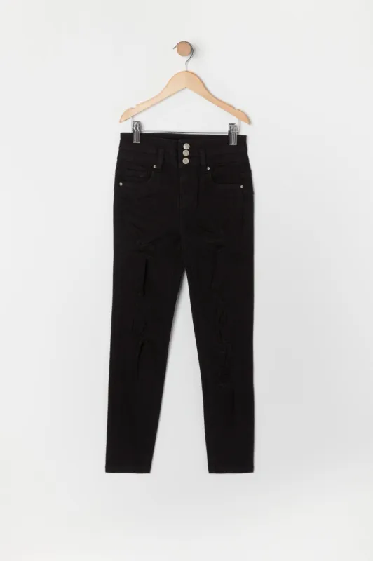 Girls Ibiza Distressed Black Wash Jean sold by Urban Planet