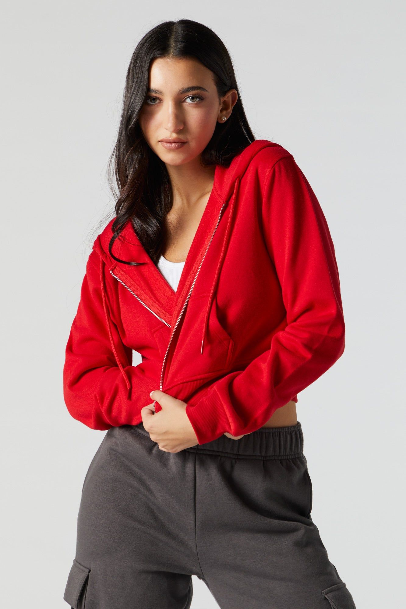 Fleece Zip-Up Cropped Hoodie sold by Urban Planet