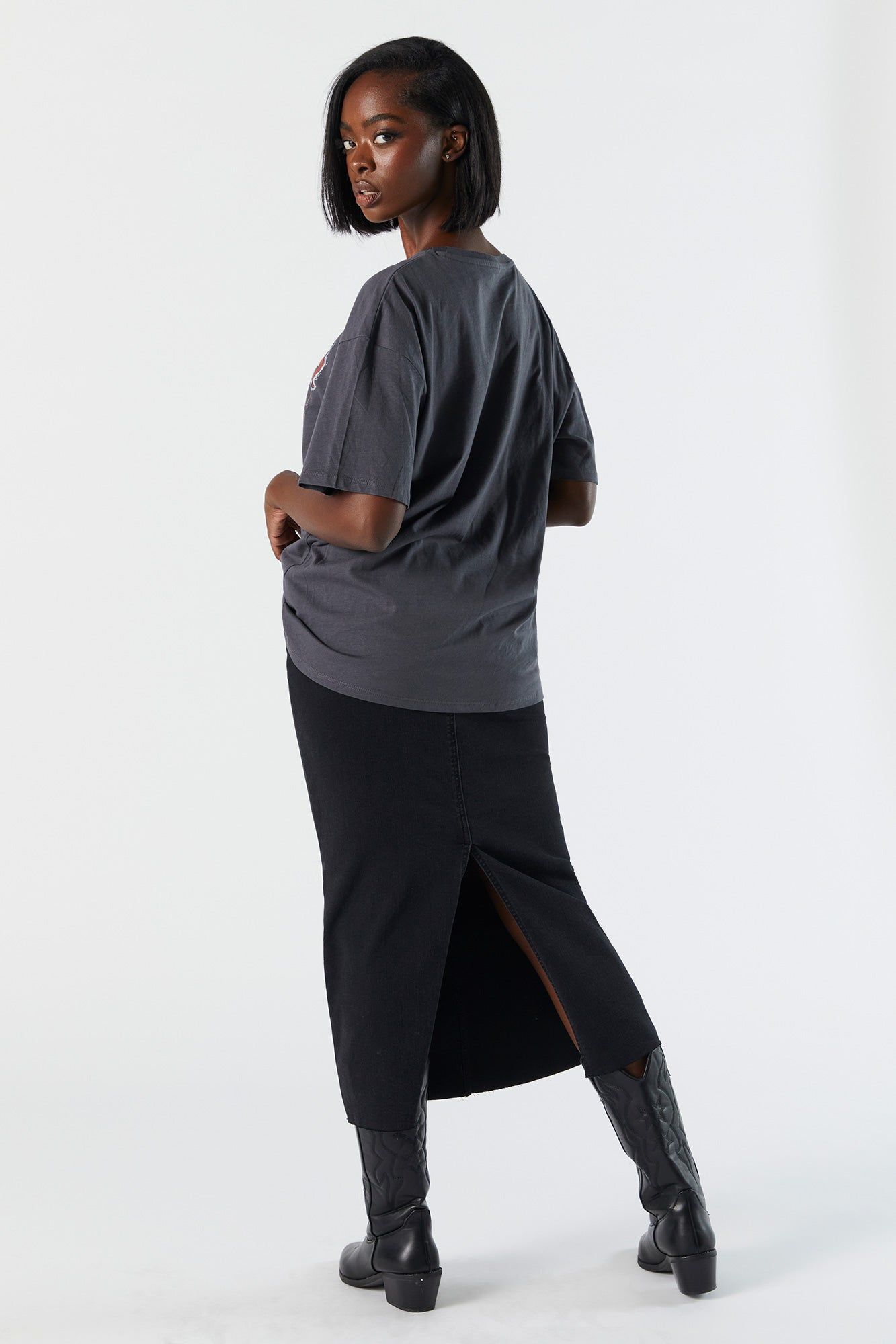 Black Wash Denim Midi Skirt sold by Urban Planet product image thumbnail 4