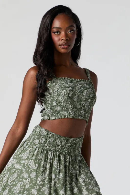 Paisley Print Smocked Cropped Tank sold by Urban Planet