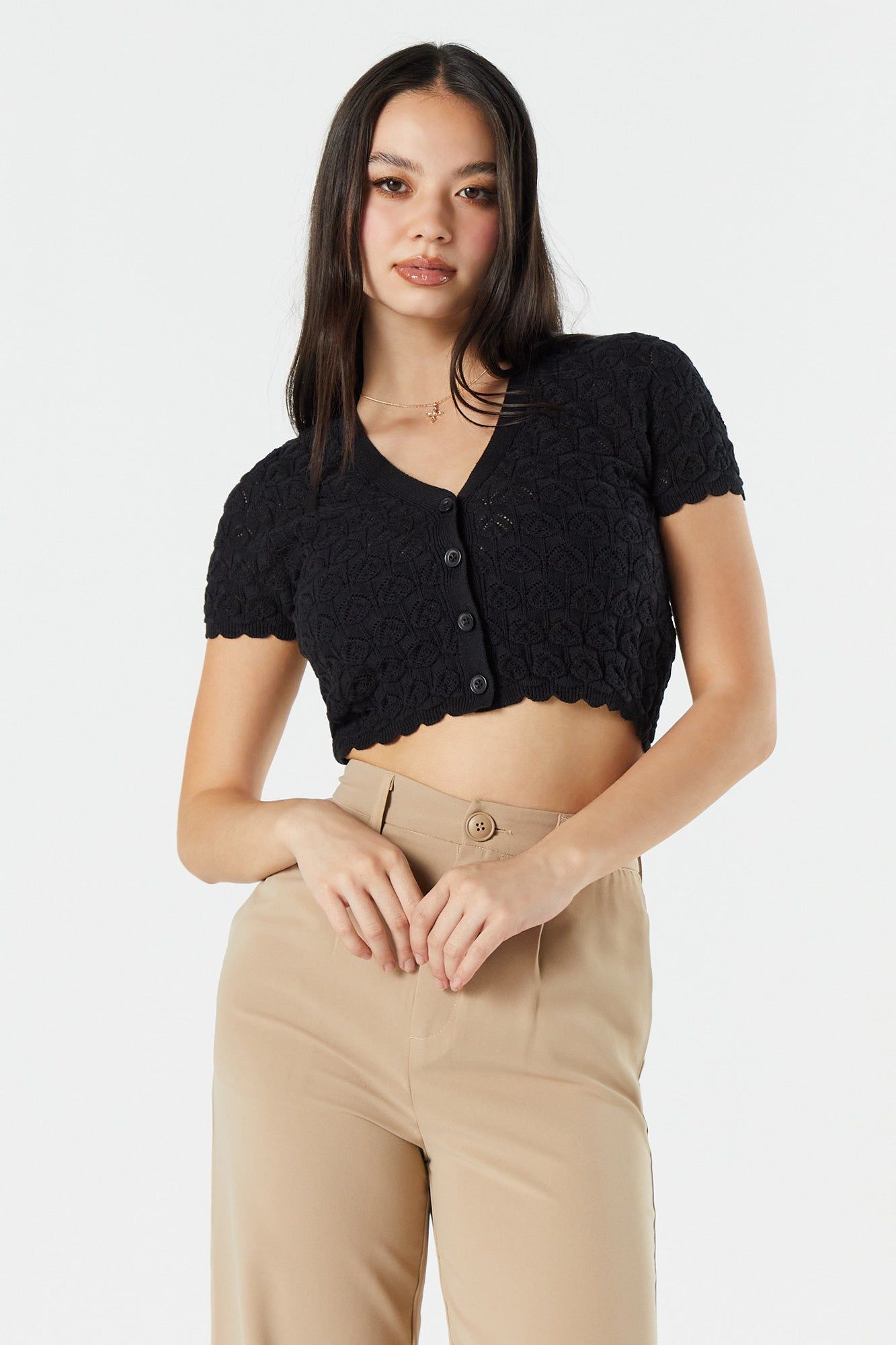 Haut boutonné en tricot de pointelle sold by Urban Planet product image thumbnail 4