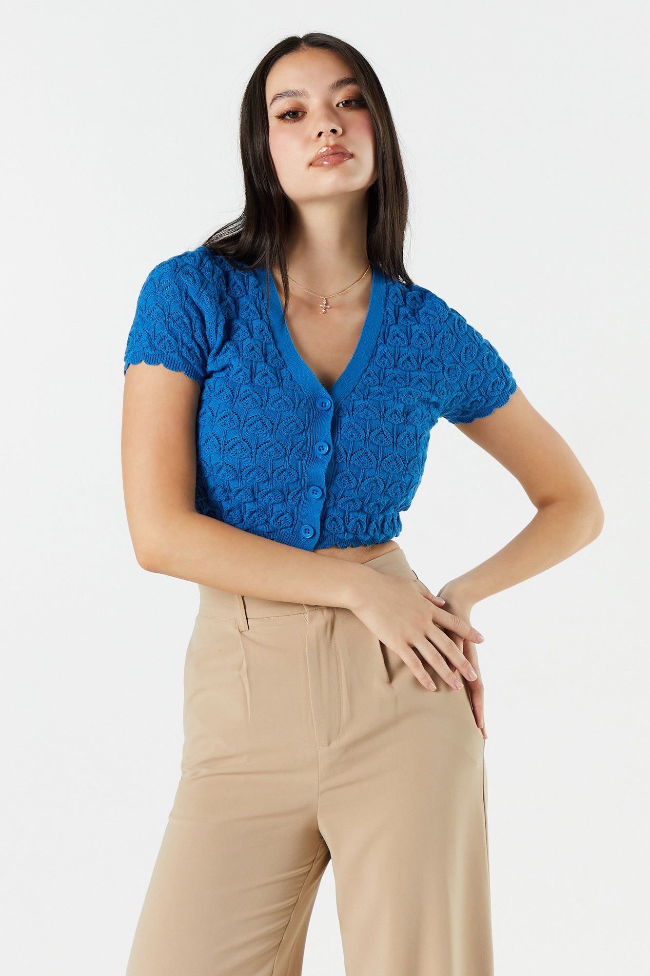 Haut boutonné en tricot de pointelle sold by Urban Planet product image thumbnail 10