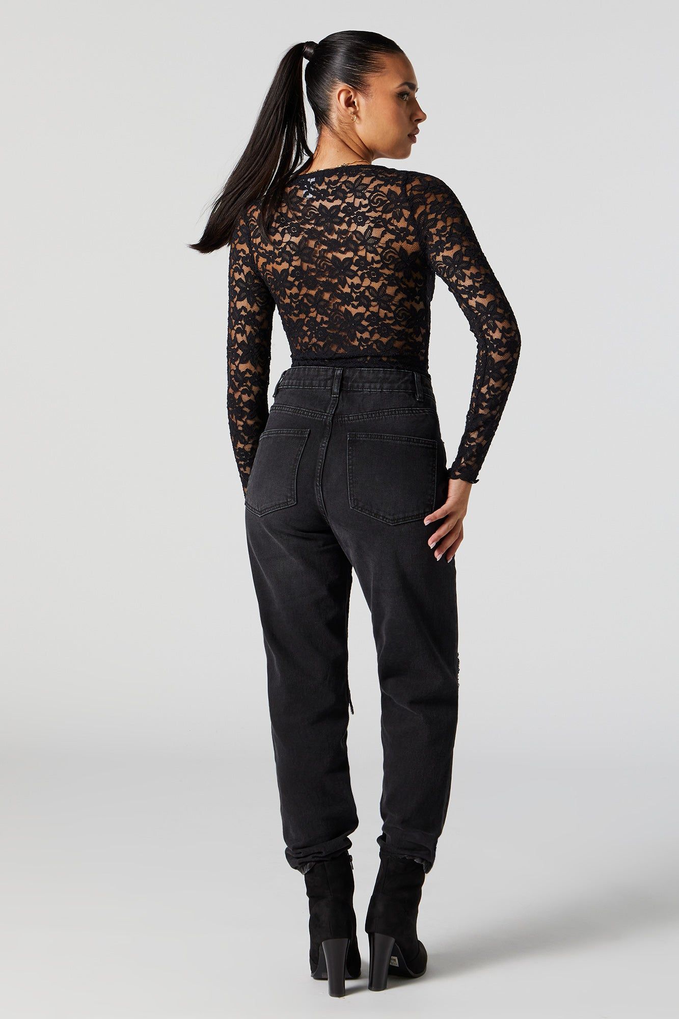 High Rise Black Wash Distressed Mom Jean sold by Urban Planet product image thumbnail 3