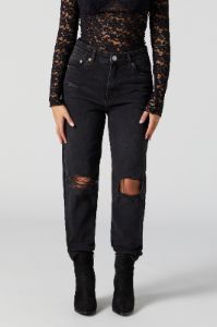 High Rise Black Wash Distressed Mom Jean sold by Urban Planet